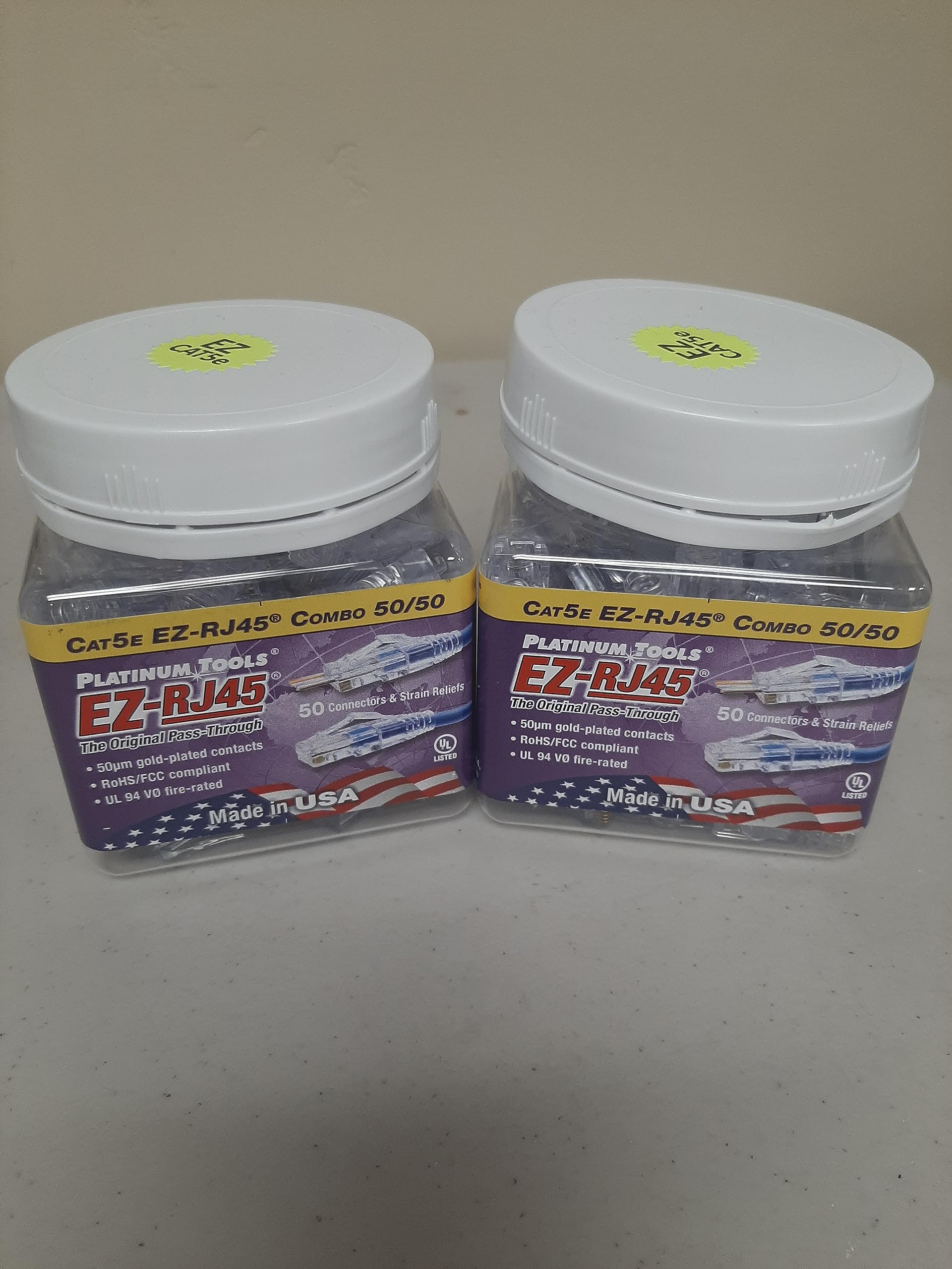Platinum Tools202015J Combo 50/50 of Cat5e EZ-RJ45 Connectors and Strain Reliefs (2-pack) (2)