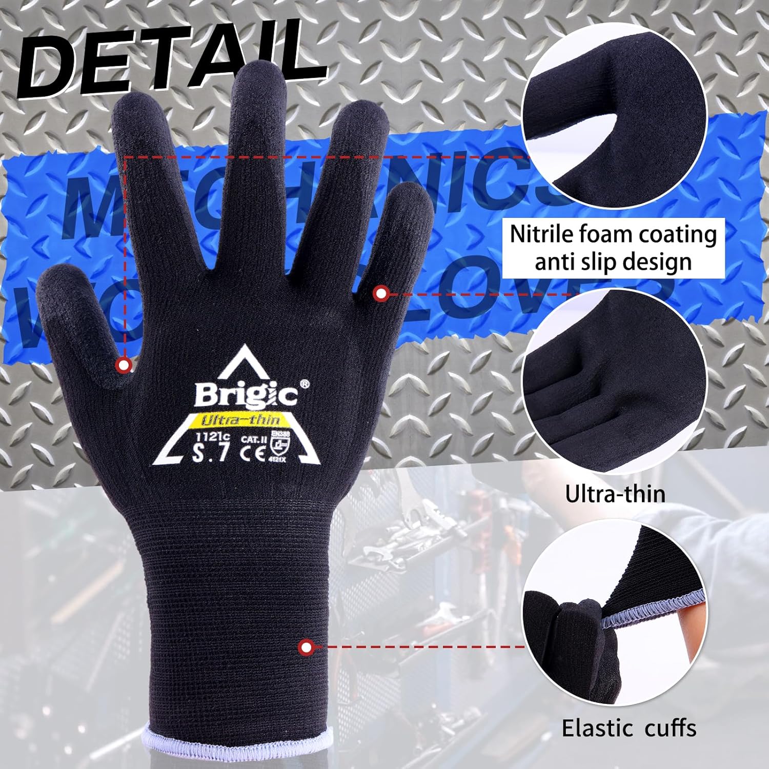 Work Gloves Micro Foam Nitrile Coated, High-density Nylon Gloves, Ultra-thin foam coated, Strong Grip-Black