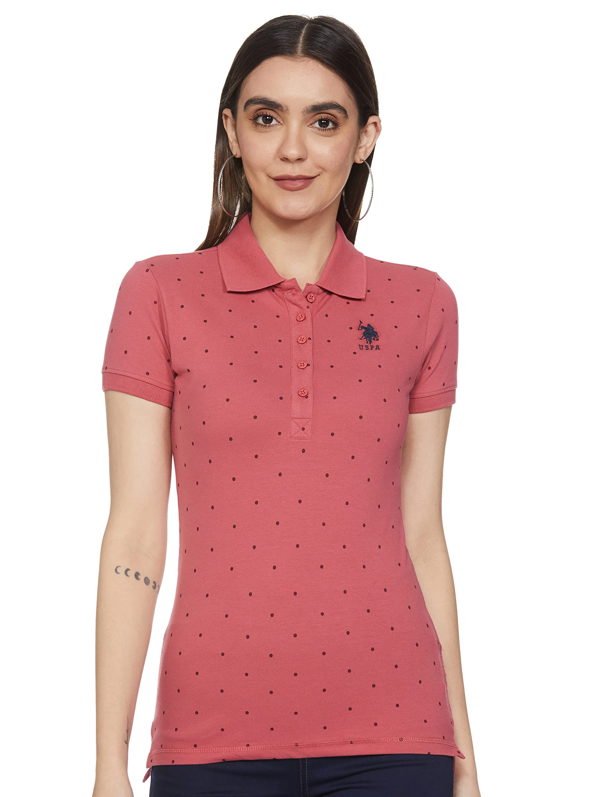 u.s. polo assn. Women's Cotton Polka Dots Classic Fit Polo Shirt-picture-12