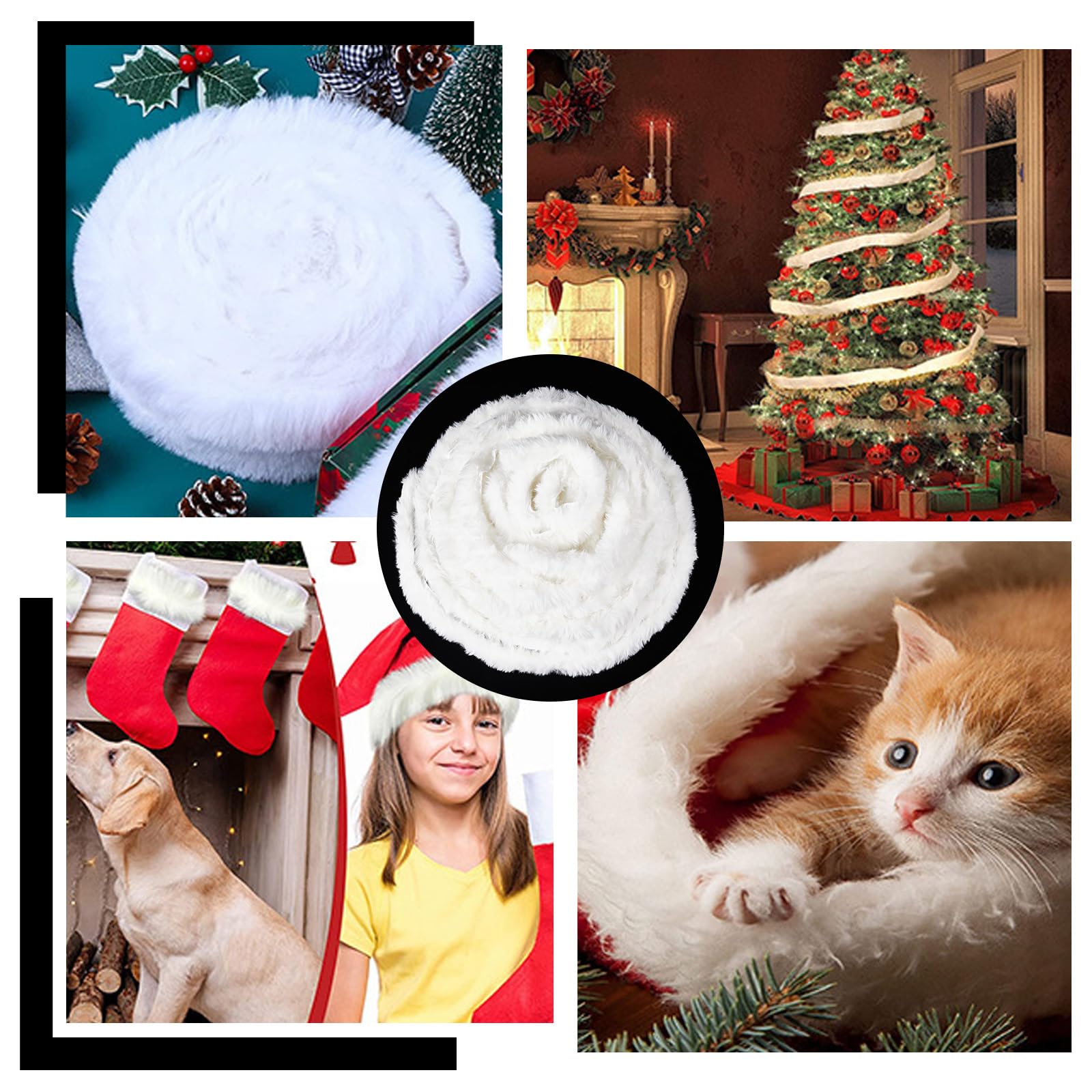 GORGECRAFT 11 Yard Boa di Piume Bianche Nastro di Pelliccia Sintetica Tessuto Rotolo Boa di Piume di Marabù Boa di Piume Natalizie per La Decorazione Dell'Albero di Natale O Ghirlande di Fiocchi