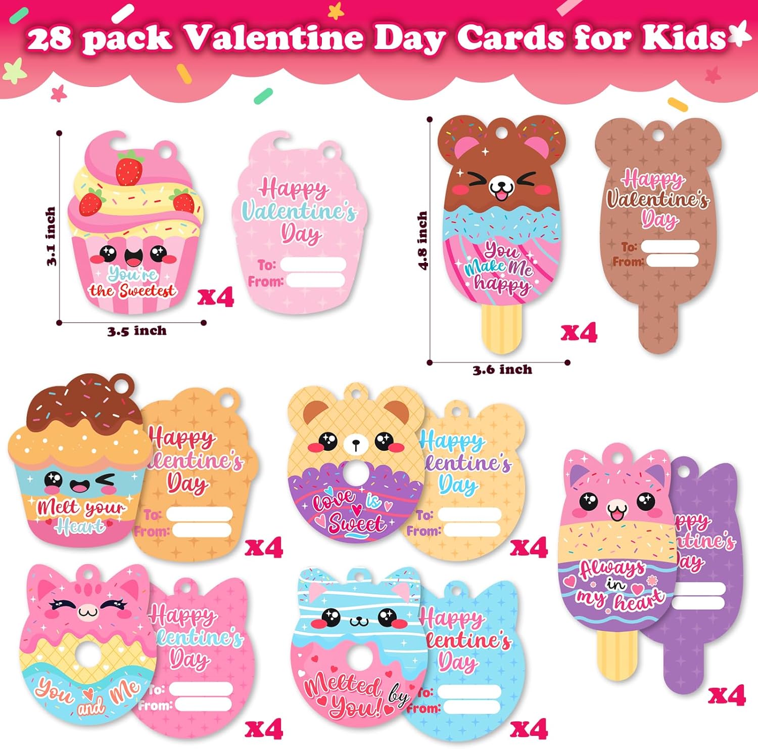 Aigybobo Valentines Day Cards for Kids Classroom, Valentines Gifts Cards with Dessert Squishy Toys Keychains, Kids School Class Valentines, Classroom Exchange Prizes & Party Favors for Boys Girls