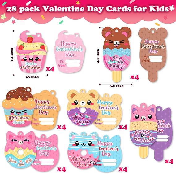 Aigybobo Valentines Day Cards for Kids Classroom, Valentines Gifts Cards with Dessert Squishy Toys Keychains, Kids School Class Valentines, Classroom Exchange Prizes & Party Favors for Boys Girls