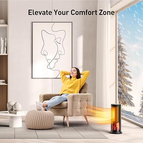 Miniatura 3 de TRUSTECH Calentador de espacio de torre de 17 pulgadas, calentador portátil oscilante de 70° con termostato y control remoto, calentador eléctrico