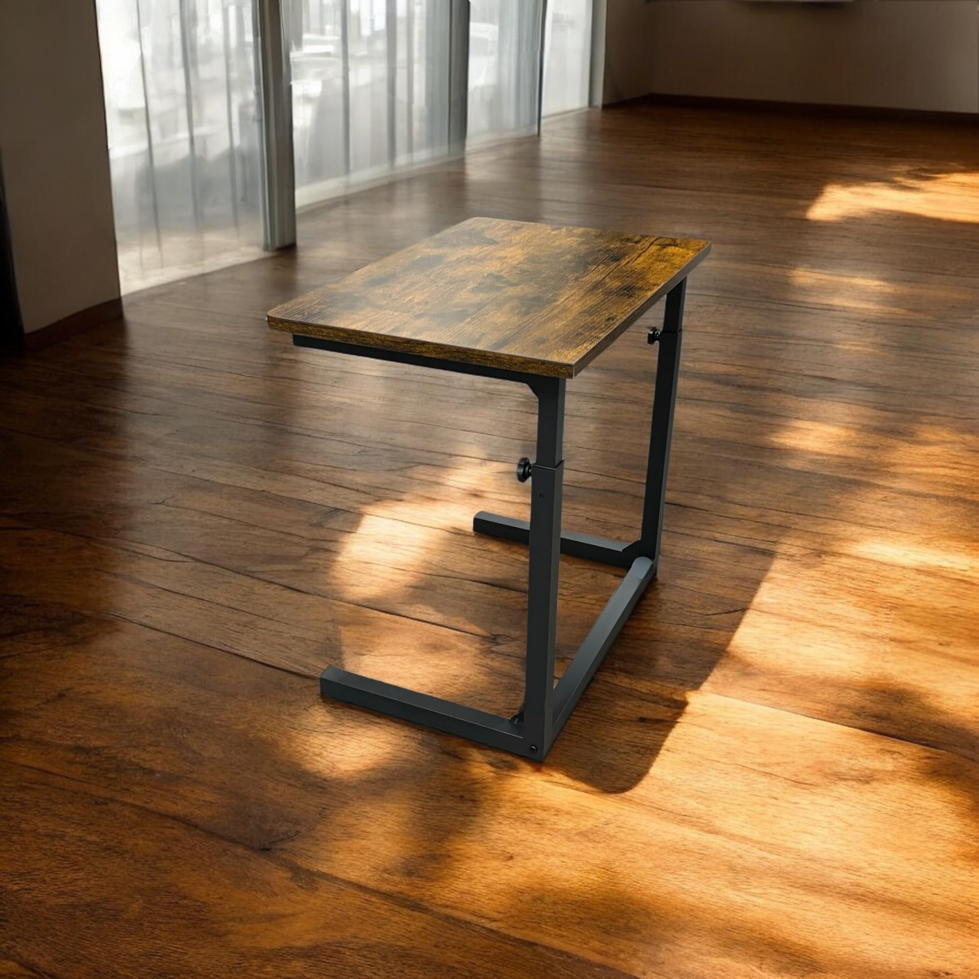 Mesa Auxiliar C en C de Sofá Ajustable en Altura, Mesa para Portátil para Sofá y Cama, Marrón Rústico
