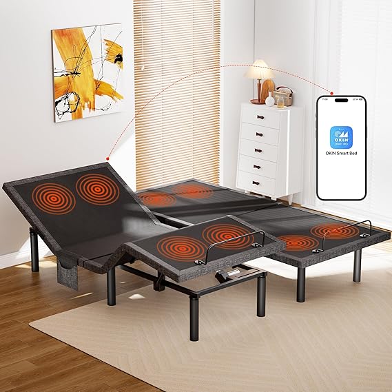 AMADA HOMEFURNISHING Adjustable Bed Frame with Massage, App-Controlled Split King Adjustable Bed with 4 USB Ports & Under-Bed Night Light, Wireless Electric Bed Frame, 4 Height Options, MSABB01B-SK2