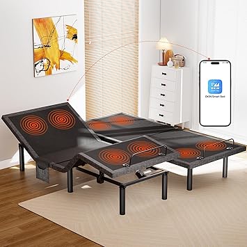 AMADA HOMEFURNISHING Adjustable Bed Frame with Massage, App-Controlled Split King Adjustable Bed with 4 USB Ports & Under-Bed Night Light, Wireless Electric Bed Frame, 4 Height Options, MSABB01B-SK2
