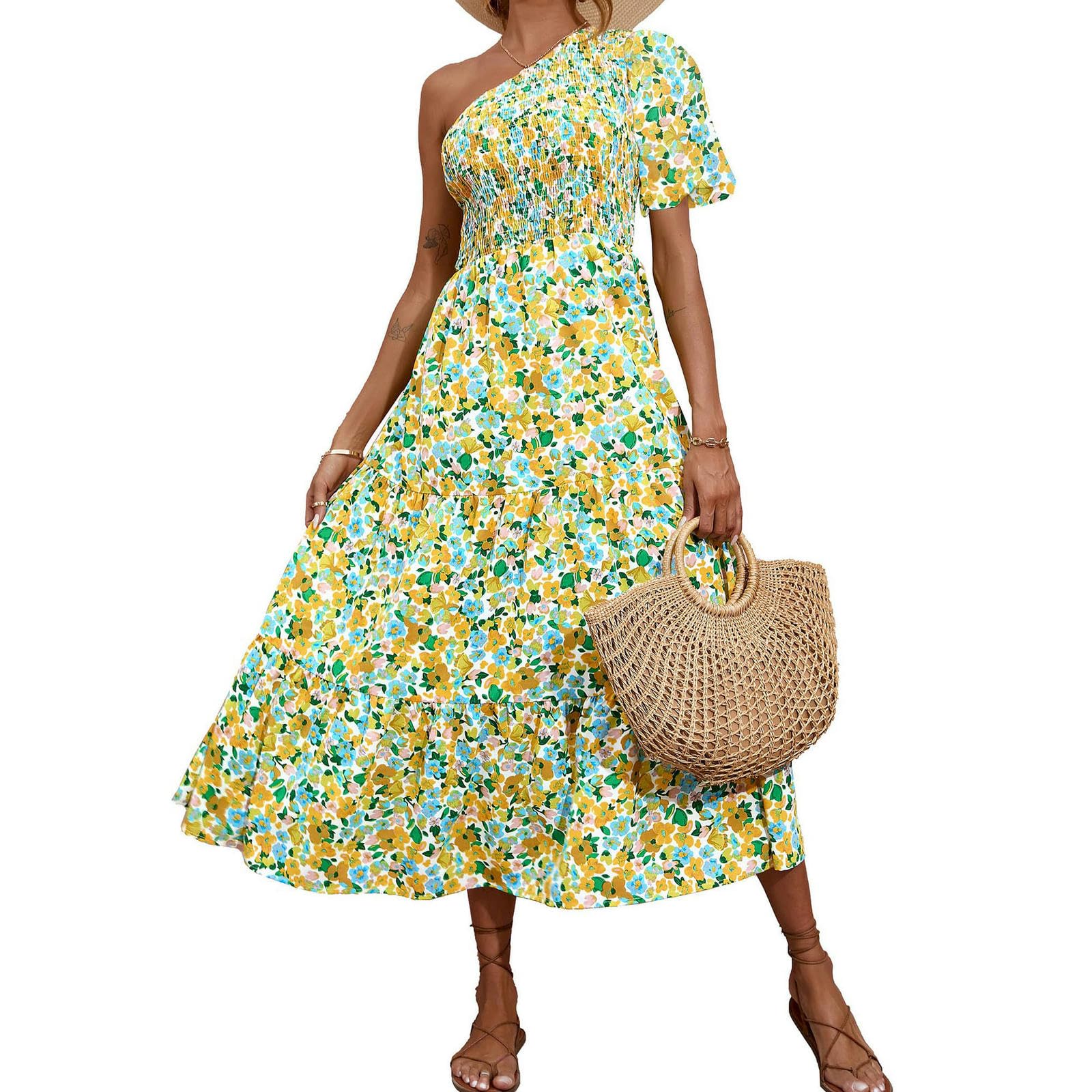 Robe superposée une épaule au design imprimé chic et asymétrique