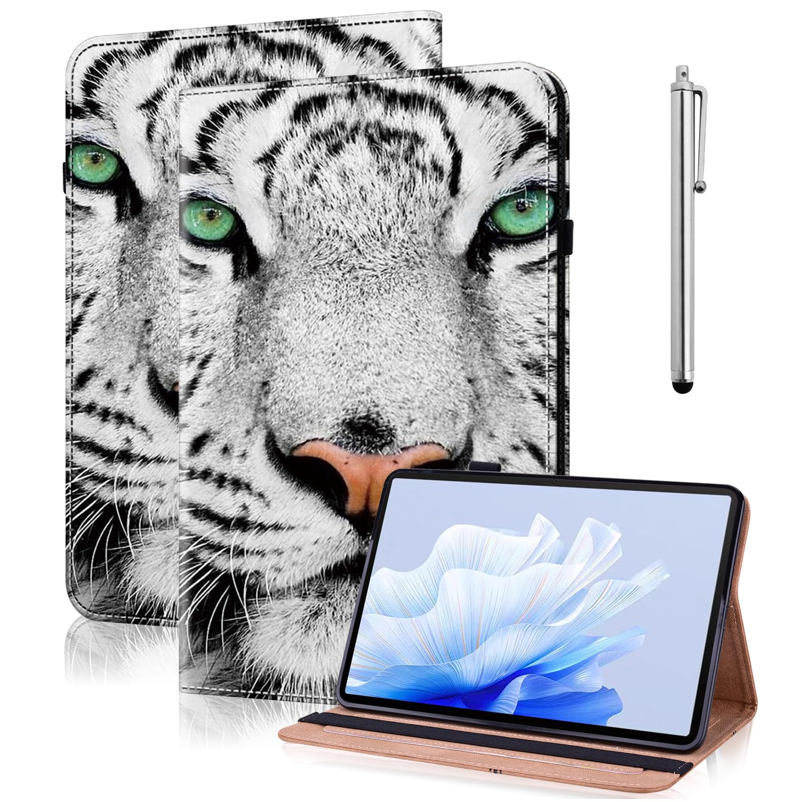 TUOLISG Hülle für Samsung Galaxy Tab S6 Lite 2024 2022 2020 10.4 Zoll mit Stift,Ultra Dünn PU Leder Stifthalter Flip Case Tablet Schutzhülle für SM-P620N/ P625N/ P610N/ P613N/ P615N -Weißer Tiger