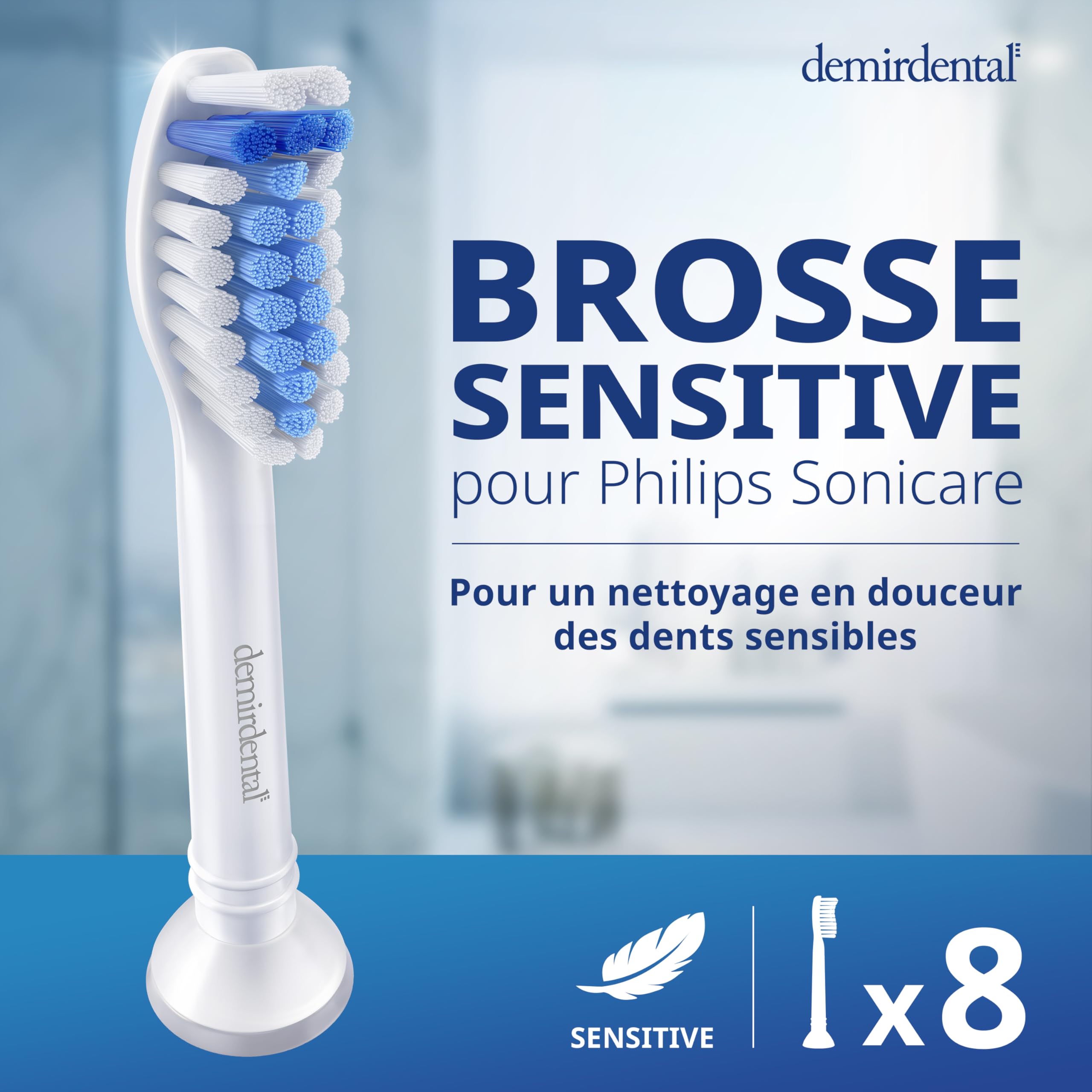 8 Pack demirdental compatible pour Philips Sonicare Têtes de brosse de rechange, Sensible, Blanc, remplace HX6058