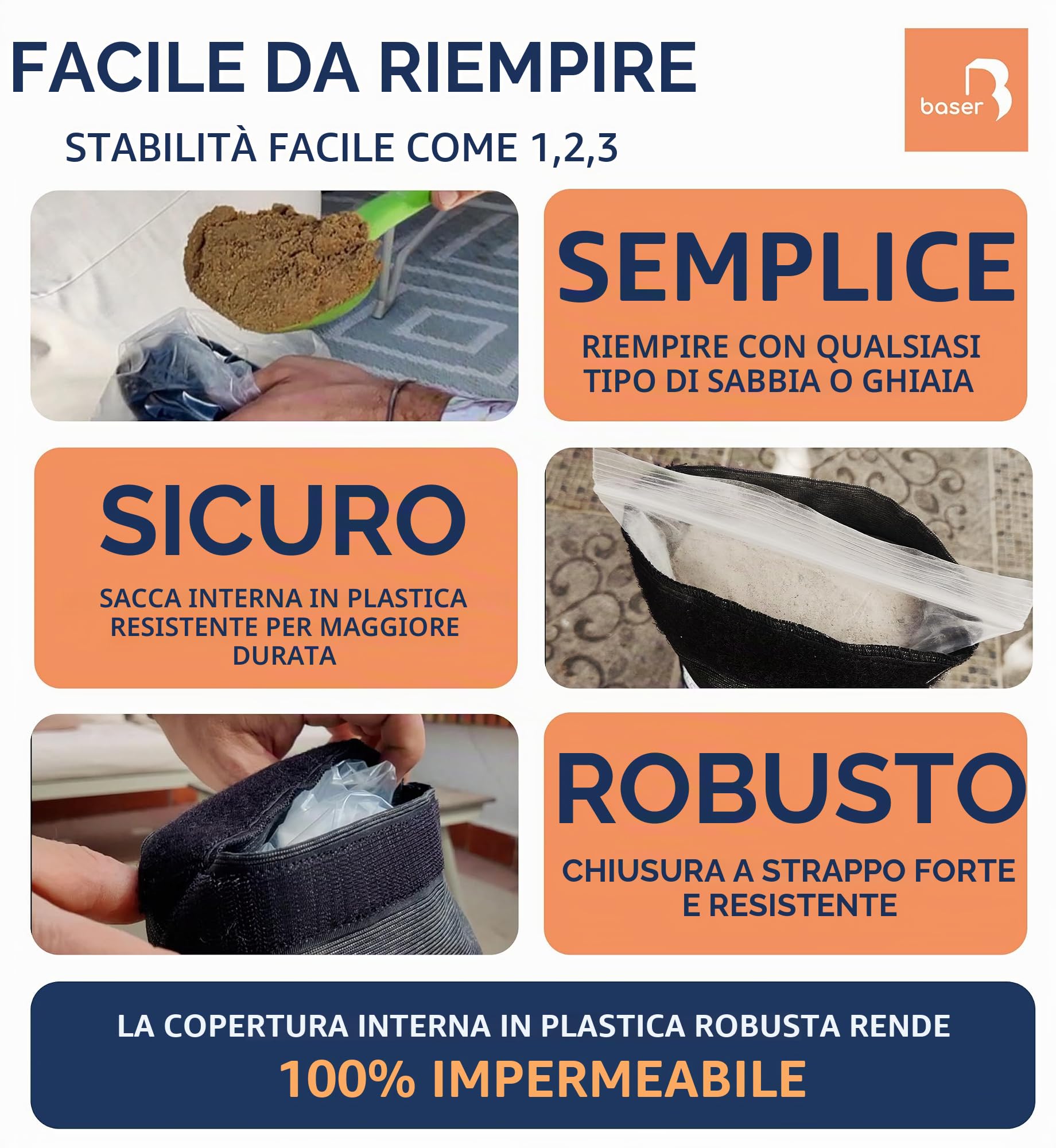 Baser Sacchi Pesi 4x4kg – Zavorra per Gazebo Pieghevole e Pergolato da Giardino – Base per Gazebo Esterno Resistente e Ombrelloni, Senza Sabbia