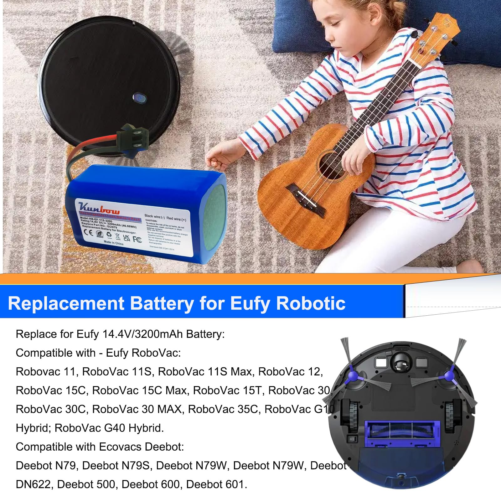 AHJ 14.4V 2600mAh Vervangingsbatterij Voor Eufy RoboVac G10 G20 G30 G35 G40 Hybrid, Voor Eufy