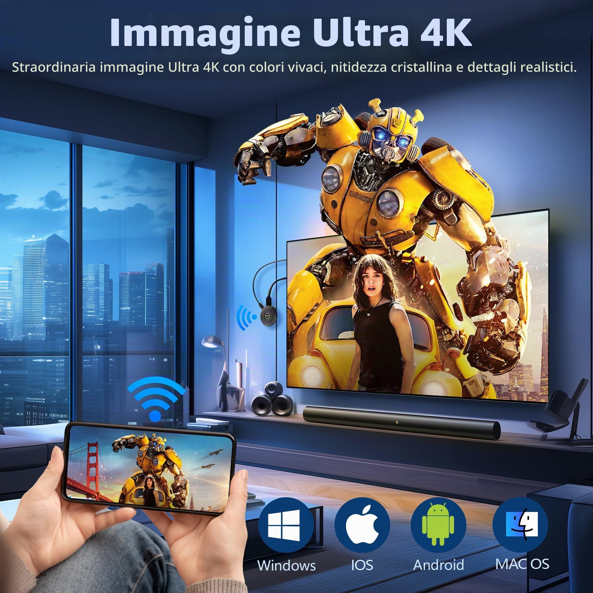 2026 MpioLife 4k Wireless HDMI Dongle per TV- 2.4/5G Miracast WI-FI HDMI senza fili Adapte, Plug & Play, Wireless Receiver DLNA Airplay Mirror Video per Phone i-OS Android Mac PC to HDTV Proiettore