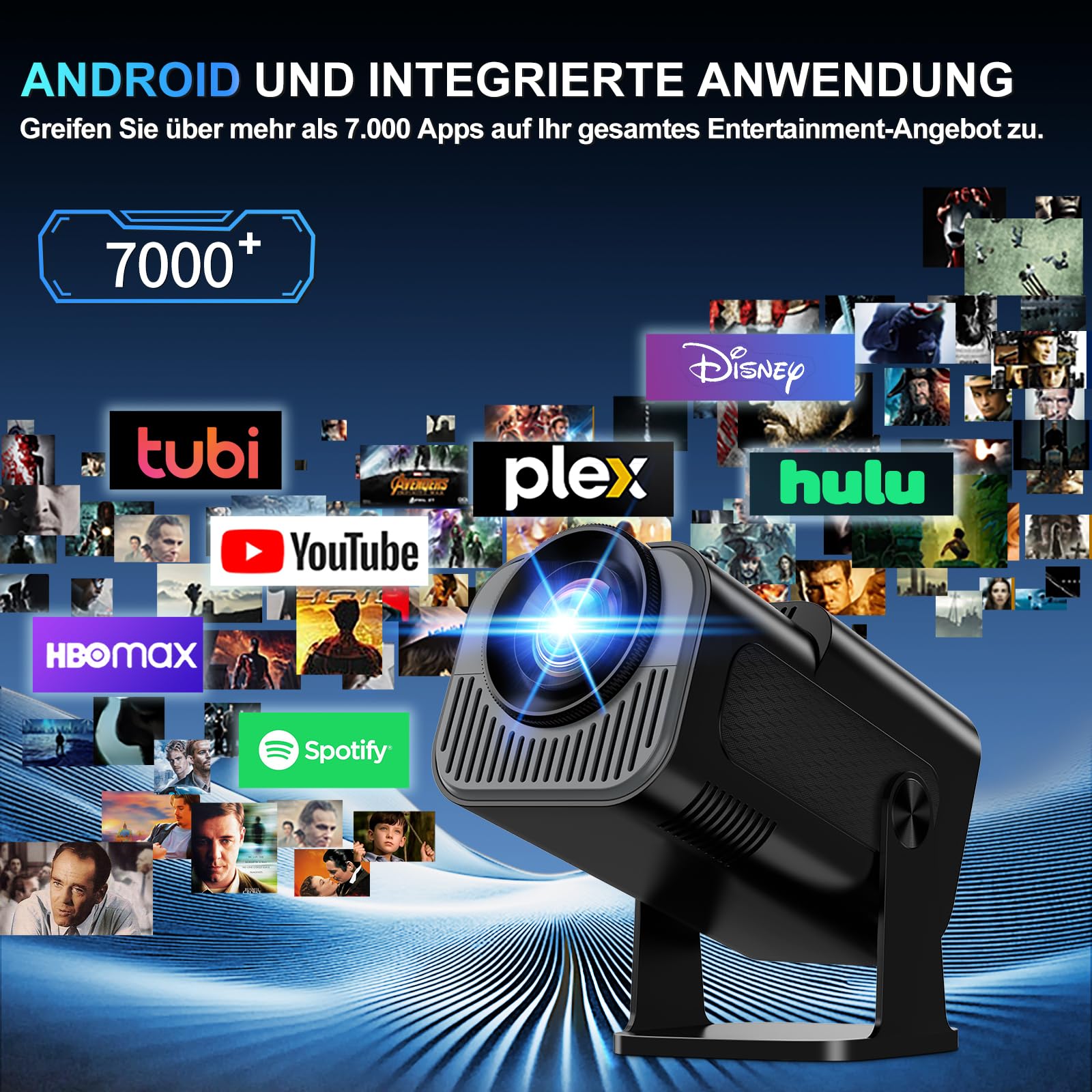 Mini Beamer Unterstützt 4K 1080P, Projektor Tragbarer mit WiFi 6 und Bluetooth 5.2, Beamer Klein Projektor Auto Keystone 270° Dreh Kompatibel mit HDMI/TV Stick/Memory Stick/Laptop, Schwarz