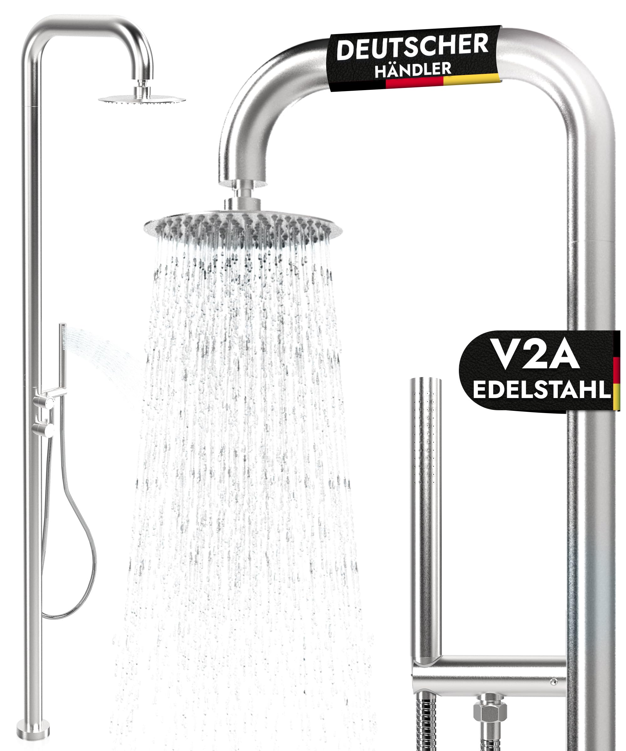 Gartendusche Edelstahl V2A/304 Pooldusche Silber