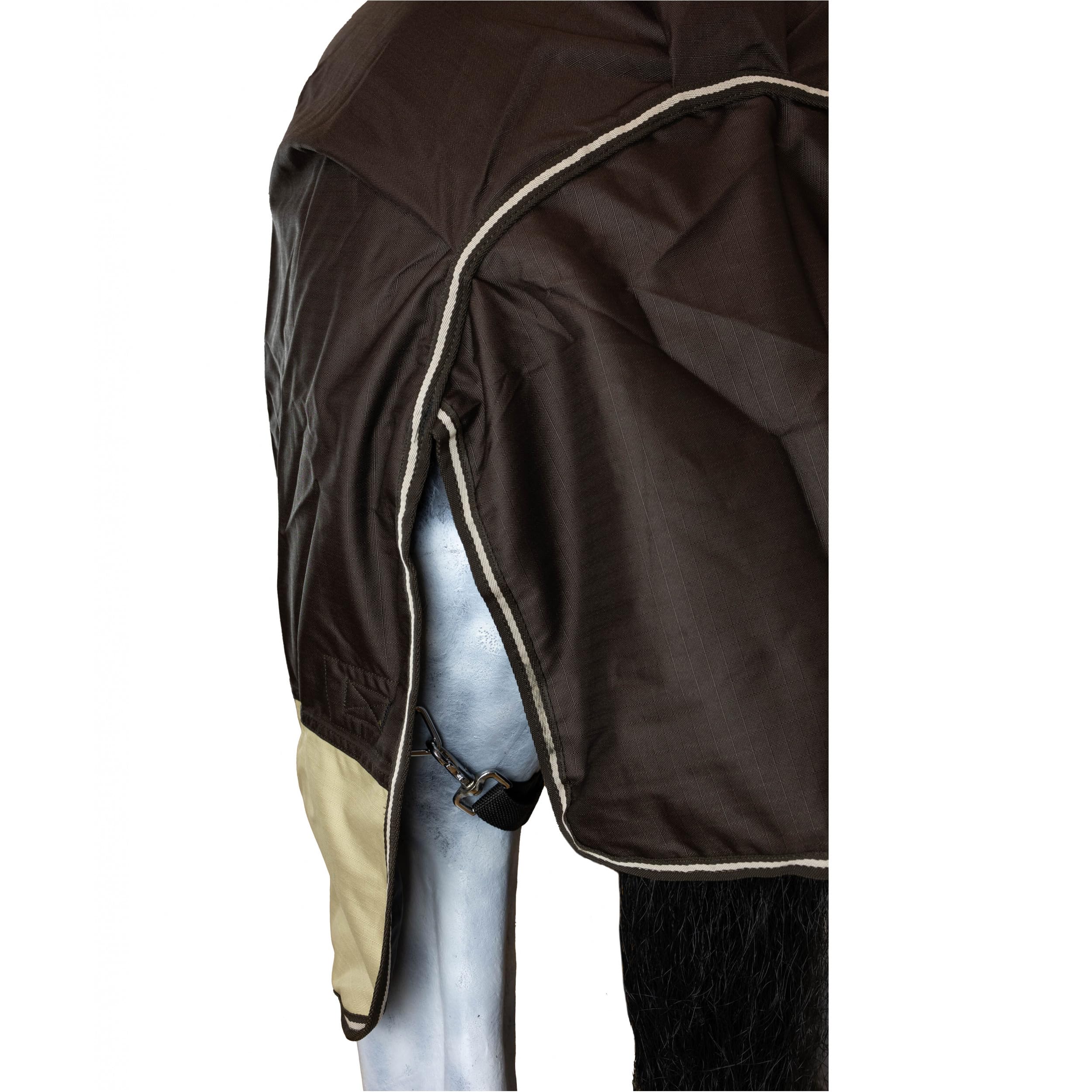 RL24 - Weidedecke 600D Basicline – Braun/Beige 145cm (Polarfleecefutter) | Regendecke & Übergangsdecke – Wind- & wasserdichte Outdoordecke mit Innenfutter & Kreuzbegurtung – Pferdedecke