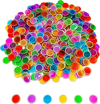 JUNWRROW 500 Pieces 6 Color Magnetic Transparent Bingo Counting Chips with Metal Edge