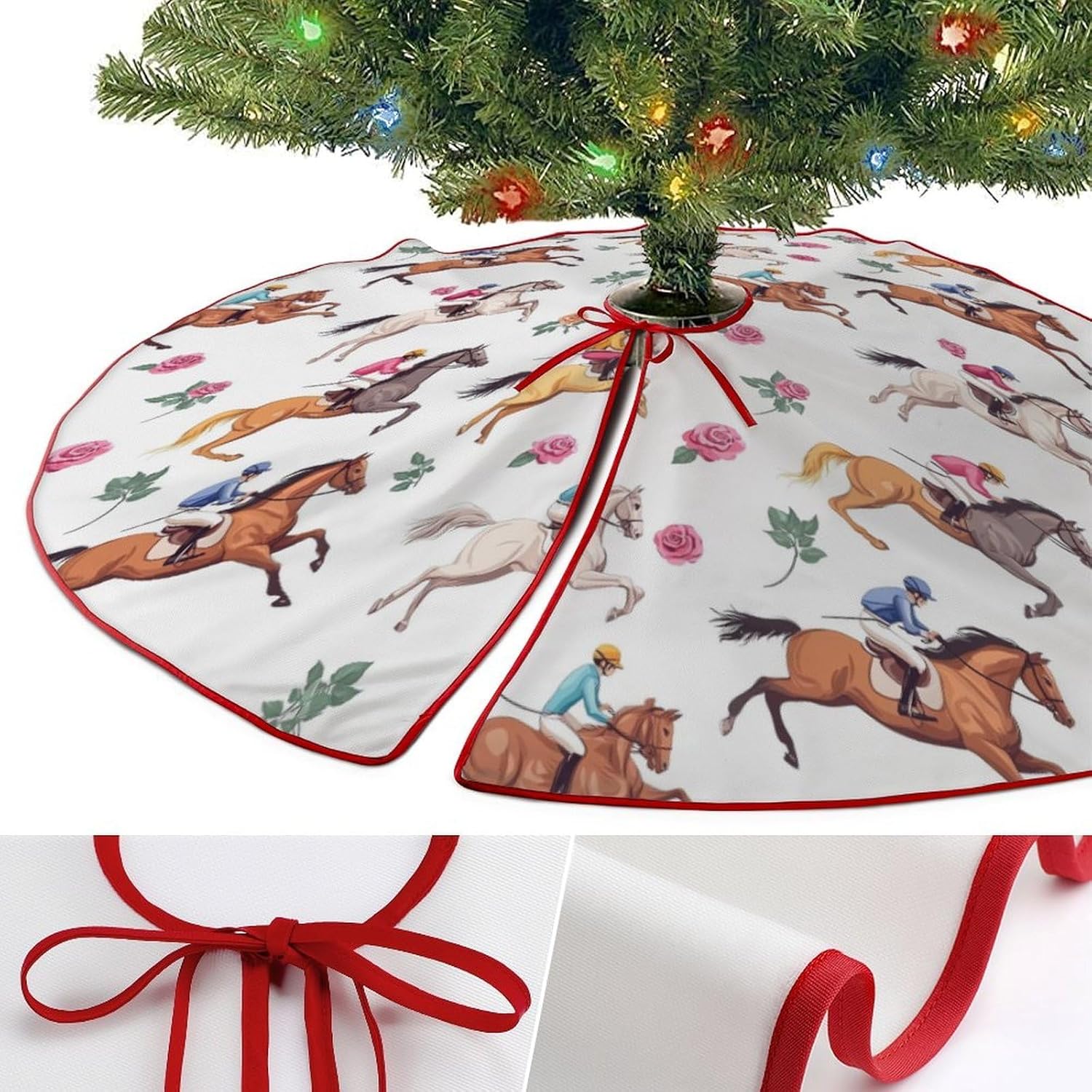 Horse Racing Christmas Tree Skirt Ornaments Christmas Tree Mat for Home Party Holiday Decorations
