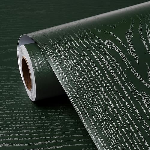 Miniatura 7 de FunStick Papel de contacto de madera teñida de color verde oscuro para armarios, papel tapiz de madera, despegar y pegar, encimeras, papel de