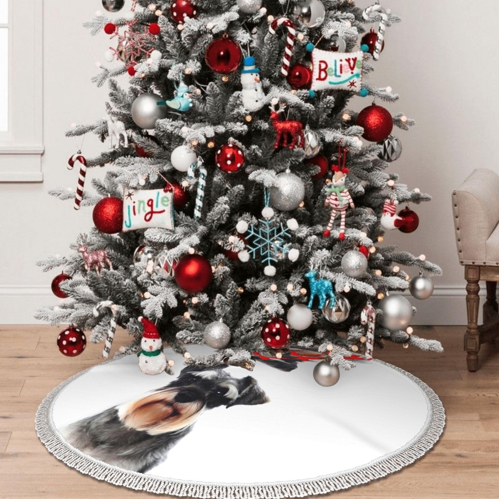 Weihnachtsbaumdecke mit Aufschrift "Well Behaved Dog", bedruckte Polyester-Quaste, Weihnachtsdekoration