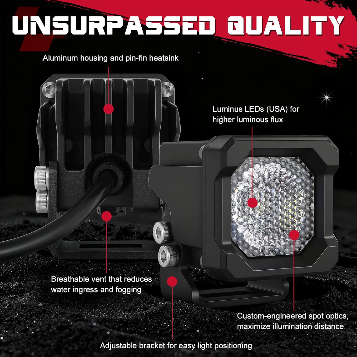 LED Pods, OFFROADTOWN 2inch 50W LED Cubes Flood Off Road Driving Lights Pods Backup Reverse Light Scene Light for Truck Pickup UTV ATV SUV 4x4 Car Motorcycle - Flood
