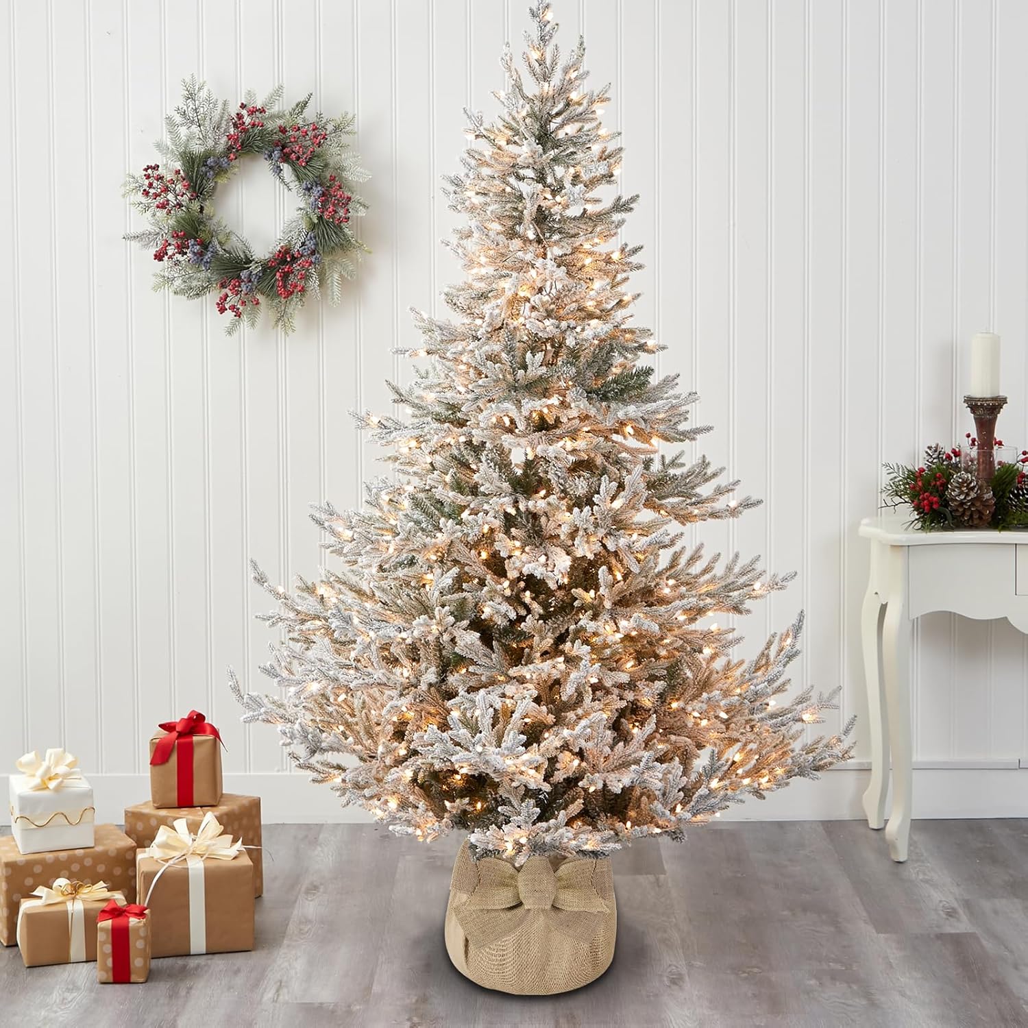 Burlap Bag Christmas Tree Base Cover, 51"X51" Rustic Burlap Cloth to Fully Wrap Christmas Tree Base Skirts Sack Decoration Vintage Tree Collars with Bows and 10Sheets Paper for Xmas Decor Home Crafts
