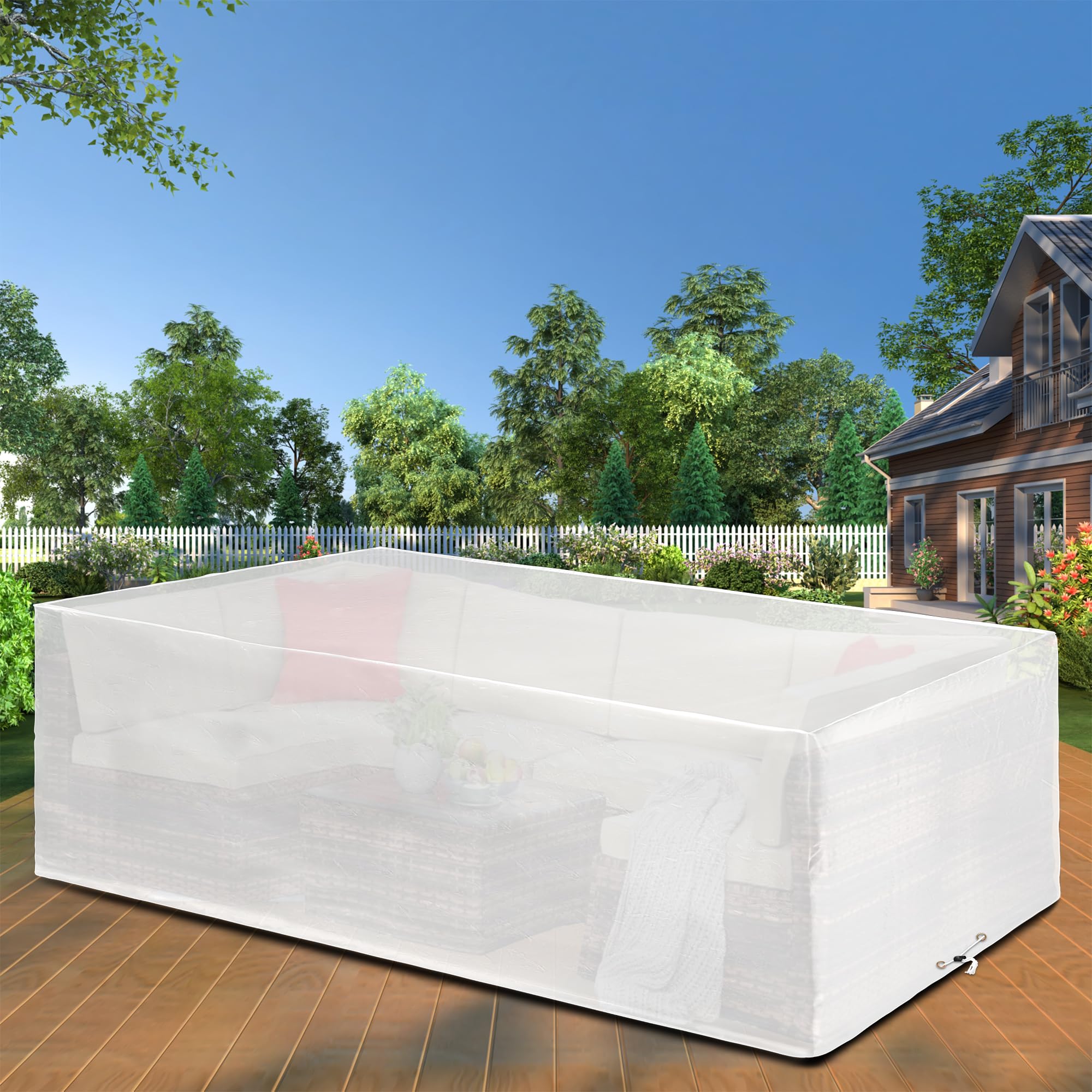Housse de protection pour meubles de jardin - Imperméable - Pour meubles de jardin - Résistante à l'hiver - Coupe-vent - Anti-UV - 250 x 200 x 90 cm - Transparent