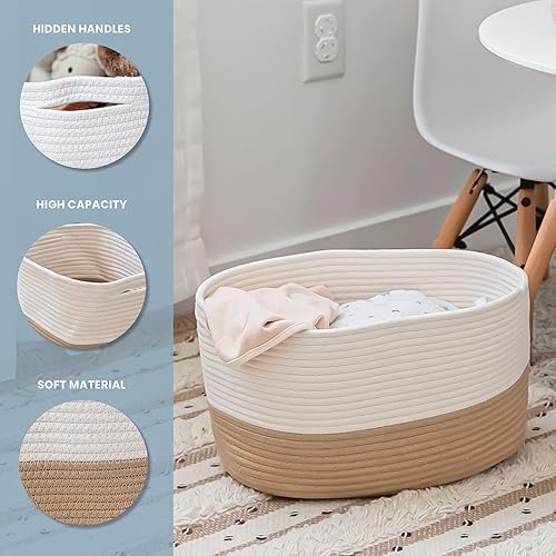 Miniatura 72 de OrganiHaus - Juego de 3 canastas con diseño de arcoíris para almacenamiento, canastas tejidas para organización, decoración pastel, guardar