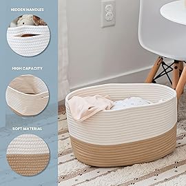 OrganiHaus Woven Storage Baskets for Organizing, Cotton Rope Organizer Bins for Shelves, Closet & Nursery, Dog Toy Basket, Decorative Bins for Toys, Towels & Books - 15x10x9, Honey/Off-White