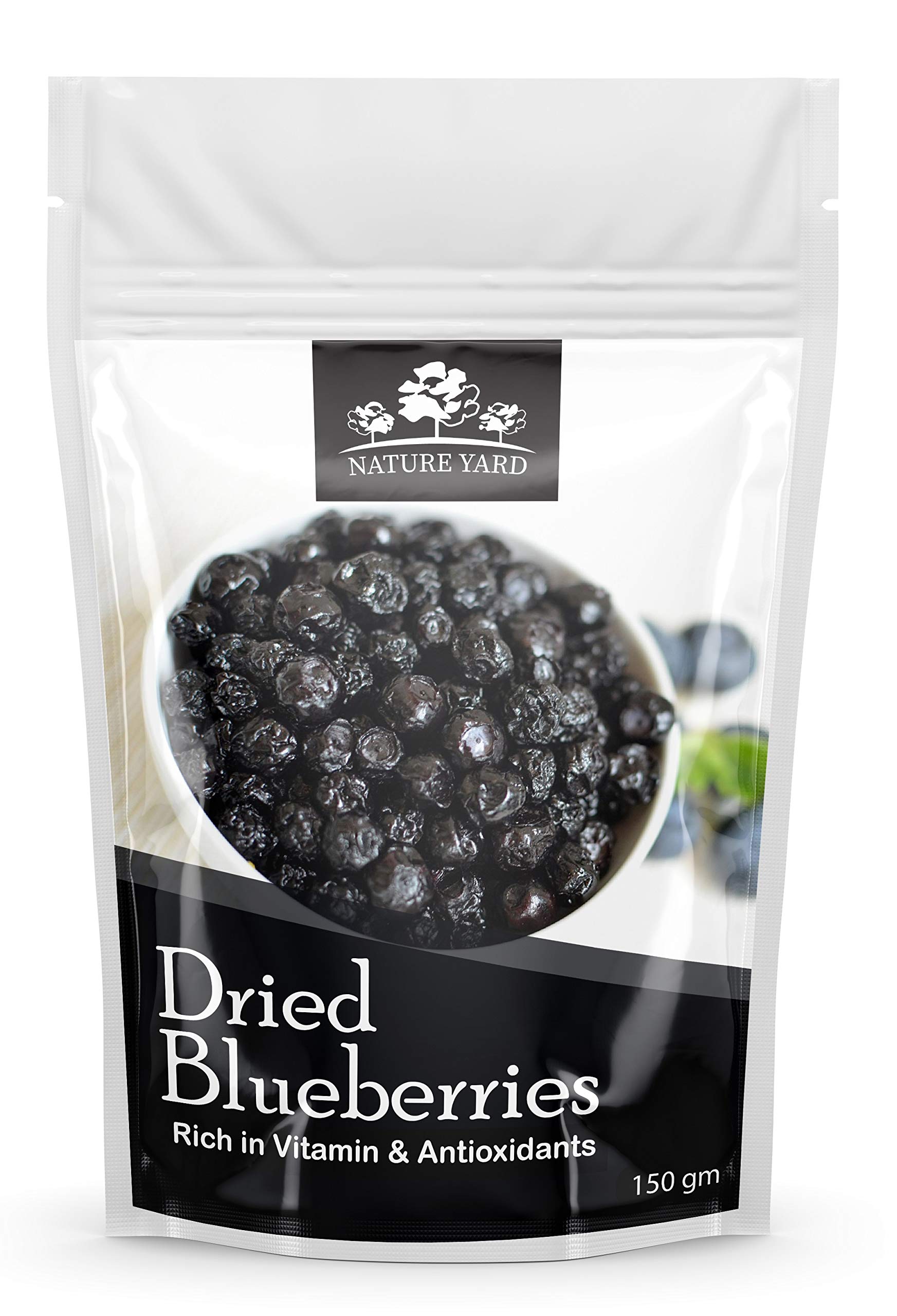 NATURE YARD Blueberry Dried Without Sugar -150 Gram - Seedless Whole Organic Blueberries | No Added Refined Sugar - Rich in Antioxidants Healthy Snack