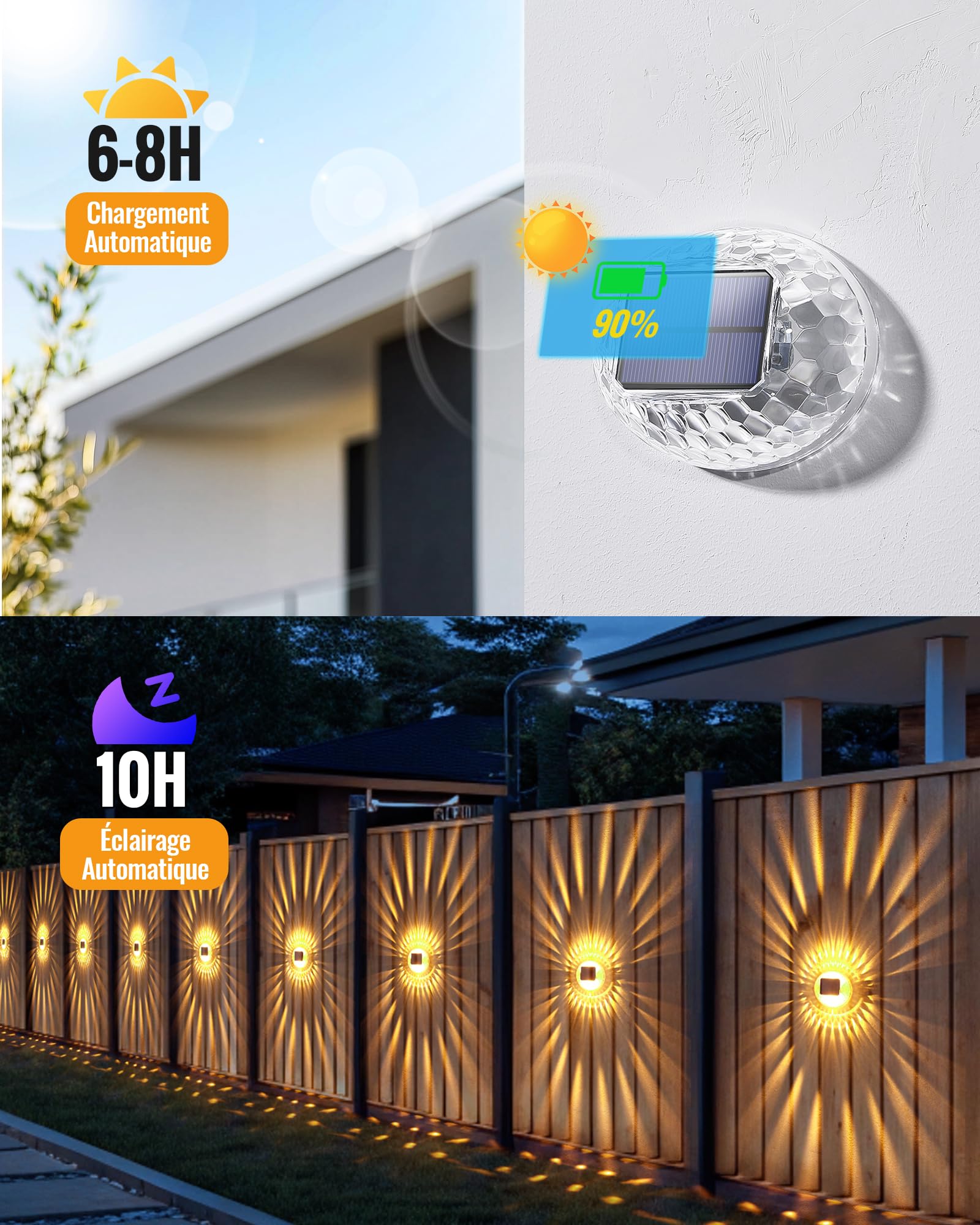 AGPTEK Lampes Solaires de Clôture Déco Coquille 360° Transparent IP65 Étanche Jardin Extérieure Panneau Solaire Incliné 8PCS