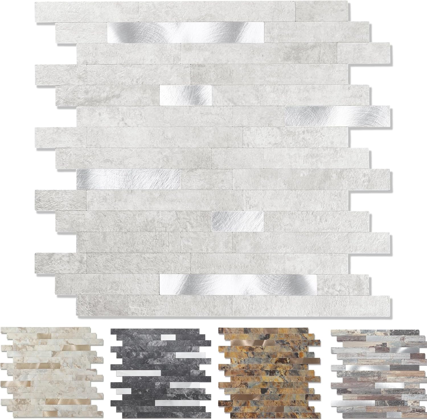 10 - Sheet Peel and Stick Backsplash Wall Tile, PVC Kitchen Backsplash, Stick on Tiles for Backsplash Kitchen (12'' X 12'', White Gray)