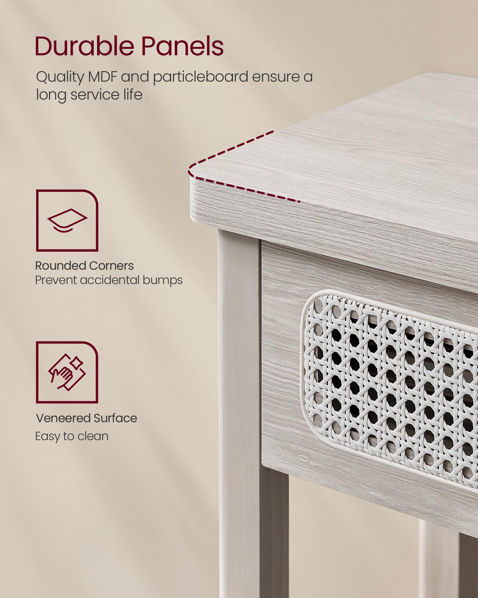 Table Console Boho VASAGLE 100cm - 2 Tiroirs Et Étagère Pour Entrée Ou Salon | Beige Chêne