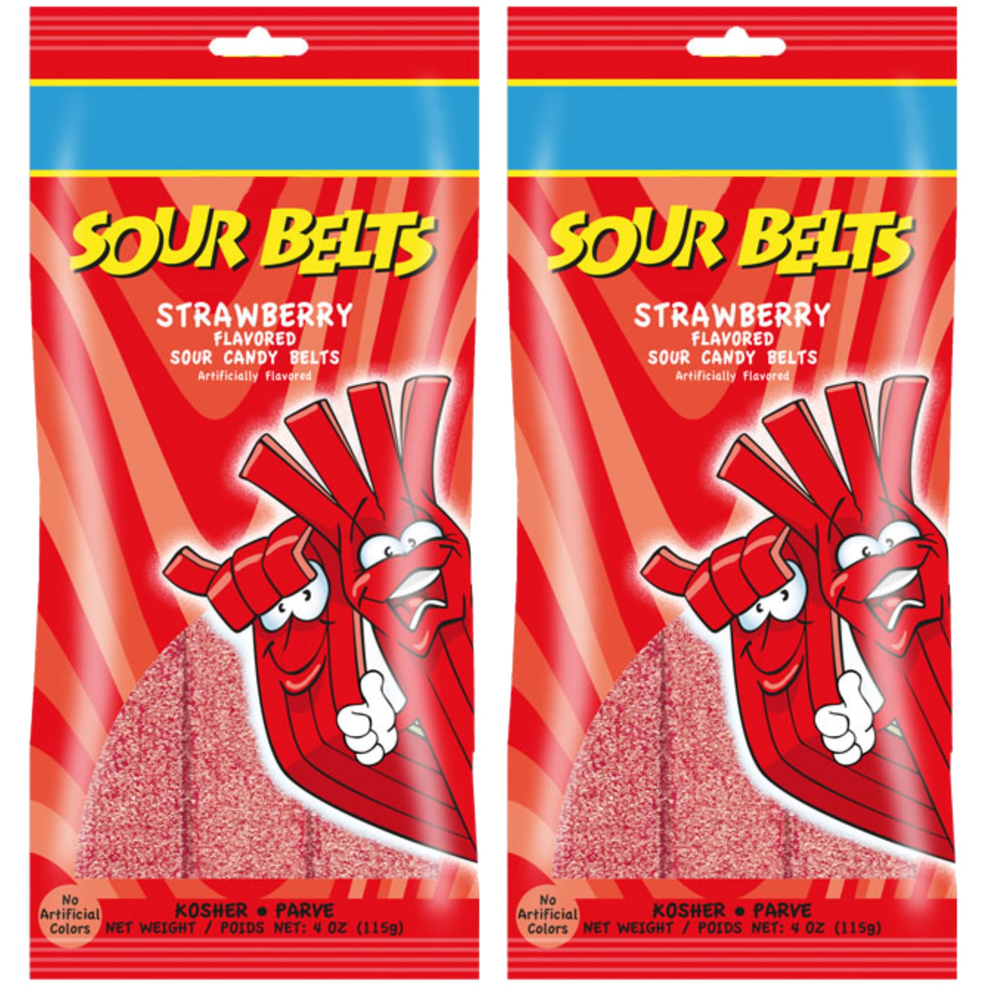SNACKTERYRed Strawberry Sour Belts - Vibrant & Tangy Strawberry Sour Strips - Non GMO, Vegan & Kosher Strawberry Belts Candy - 4 Ounce, 2 Pack