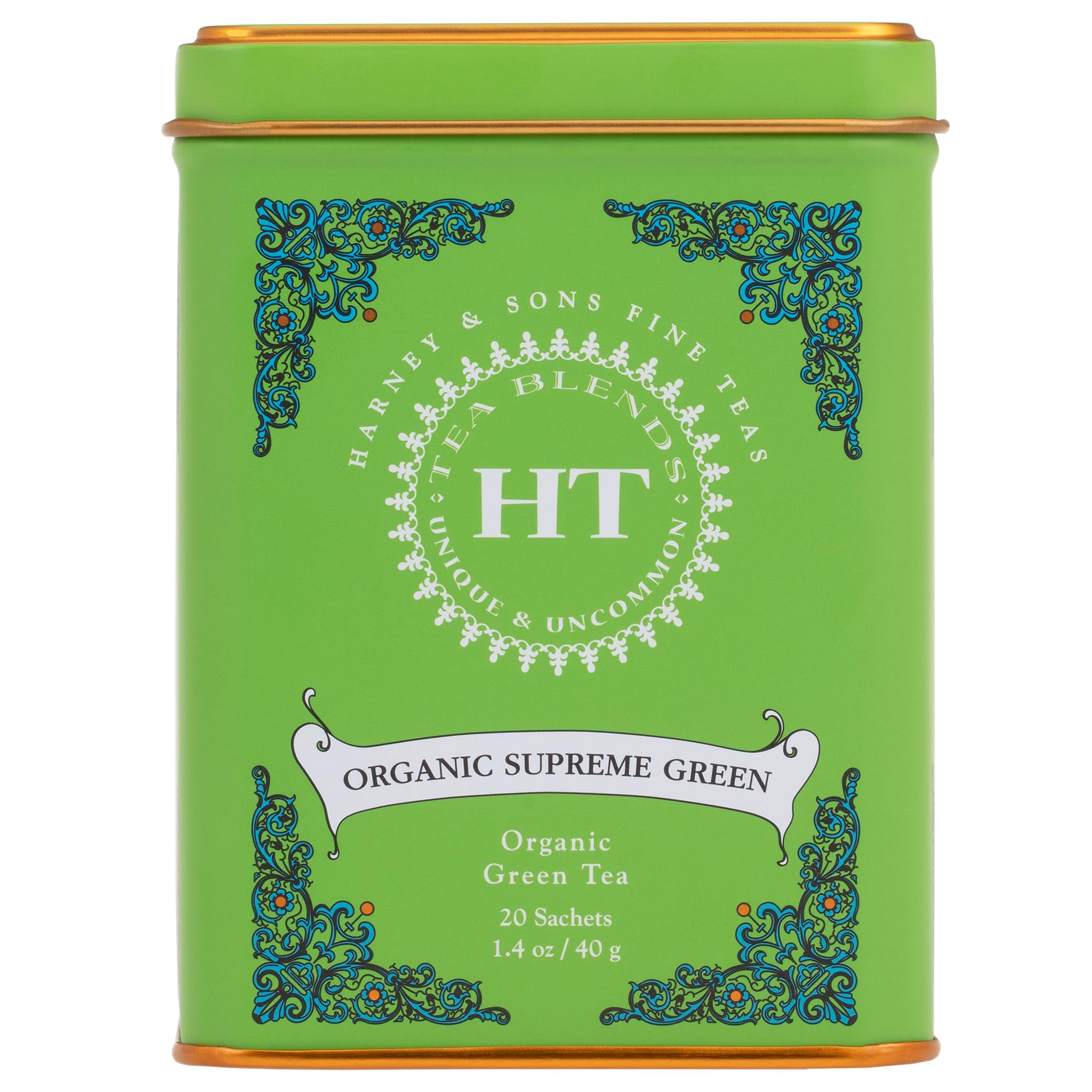 Caffeinated Organic Plain Green Tea Tin 20 Sachets