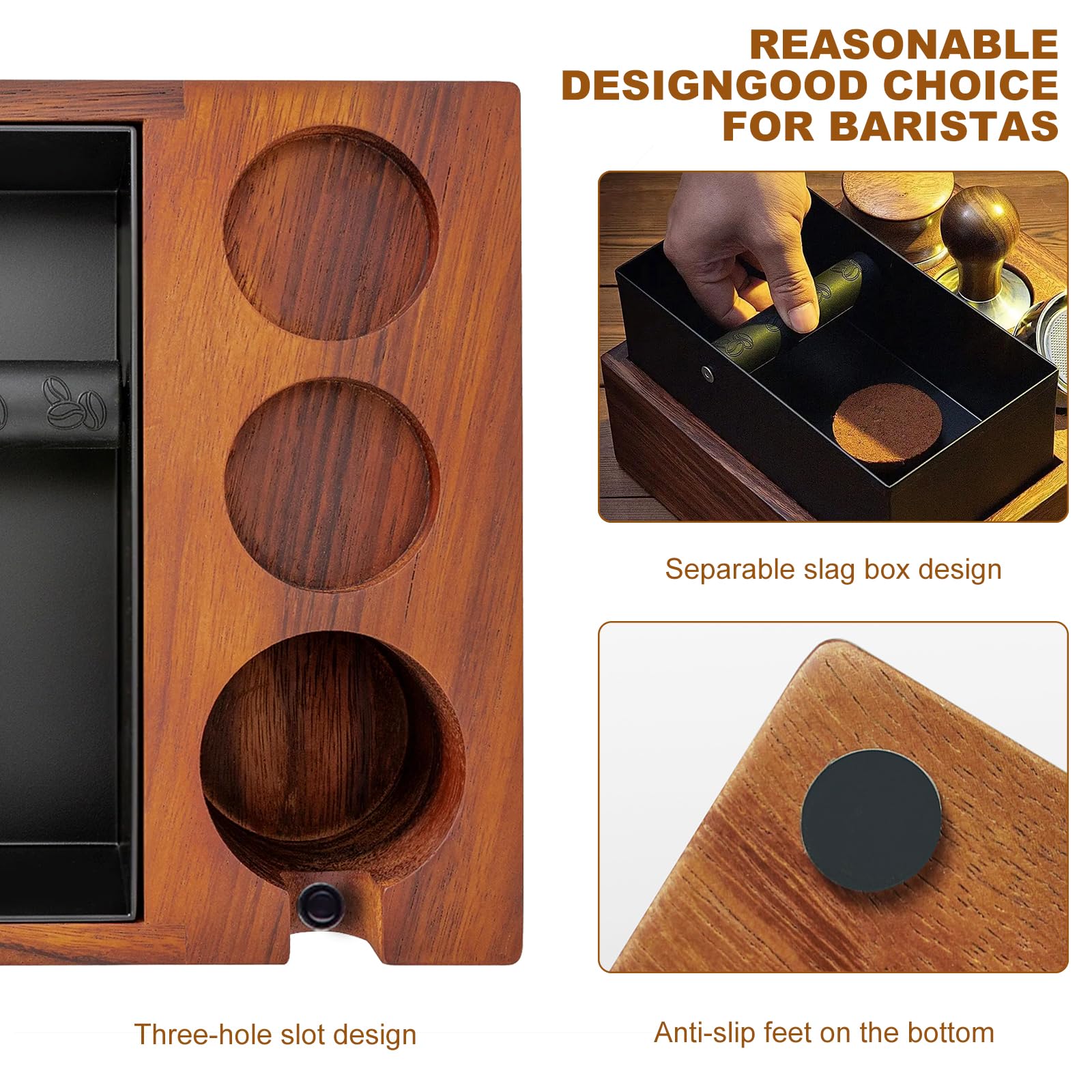 Stacja tampera, stacja do espresso i pudełko na ubijki, tamper espresso, tamper do kawy, organizer na akcesoria do kawy, z rozdzielaczem sitka, akcesoria do krążka (58 mm)