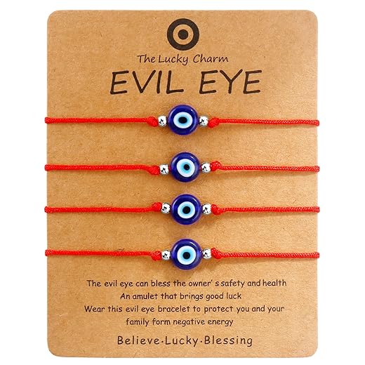 Evil Eye Bracelet Anklet Black Red String Lucky Protection Handmade Adjustable Bracelets for Women Men Teens (Red string blue eye silver)