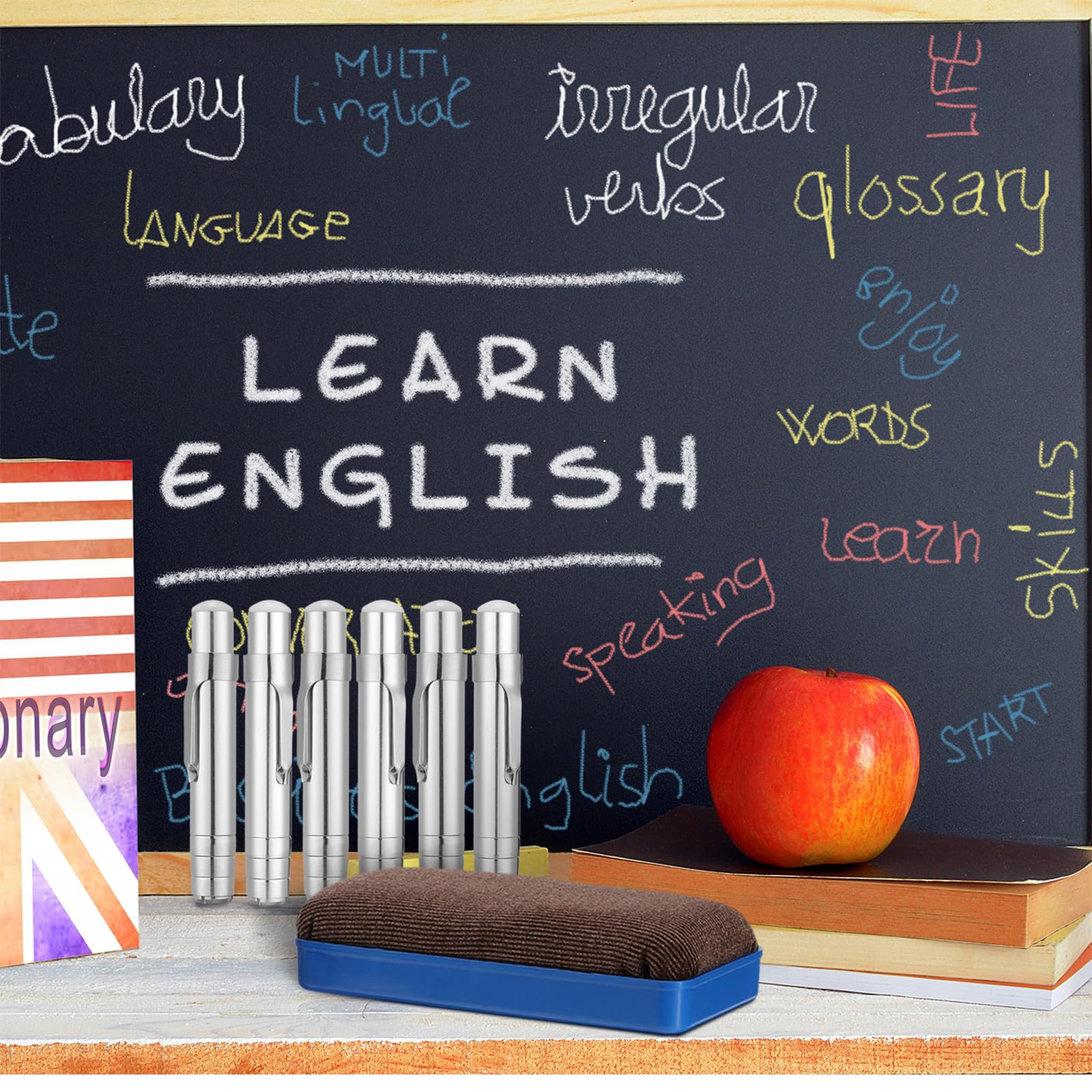 Zonon 5 Packs Aluminum Alloy Chalk Holders for Teachers Sidewalk Holders Clip with 2 Magnetic Chalkboard Erasers Adjustable Unbroken Keeper for Office Painting Writing (No Chalks) - Image 6