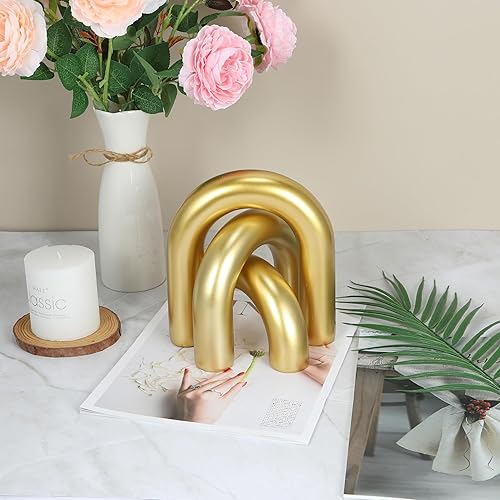 Miniatura 5 de HMASYO 3 piezas de estatua de objetos decorativos de arco dorado, estantería de mesa auxiliar, decoración estética para sala de estar, dormitorio,