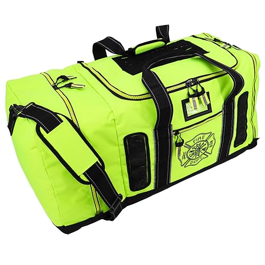 Newly Redesigned Lightning X Firefighter Fireman Quad-Vent Turnout Gear Bag W/Helmet Compartment, Mesh Vents &Amp; Maltese Cross For First Responder (Fluorescent Yellow)