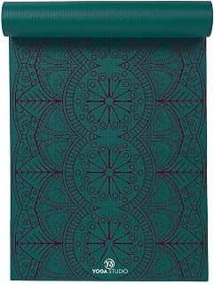 Yoga Studio Esterilla de yoga diseñada – 183 cm x 61 cm, tapete de yoga antideslizante de 6 mm, tapete de PVC a prueba de desgarros (verde azulado gota de rocío Mandala)