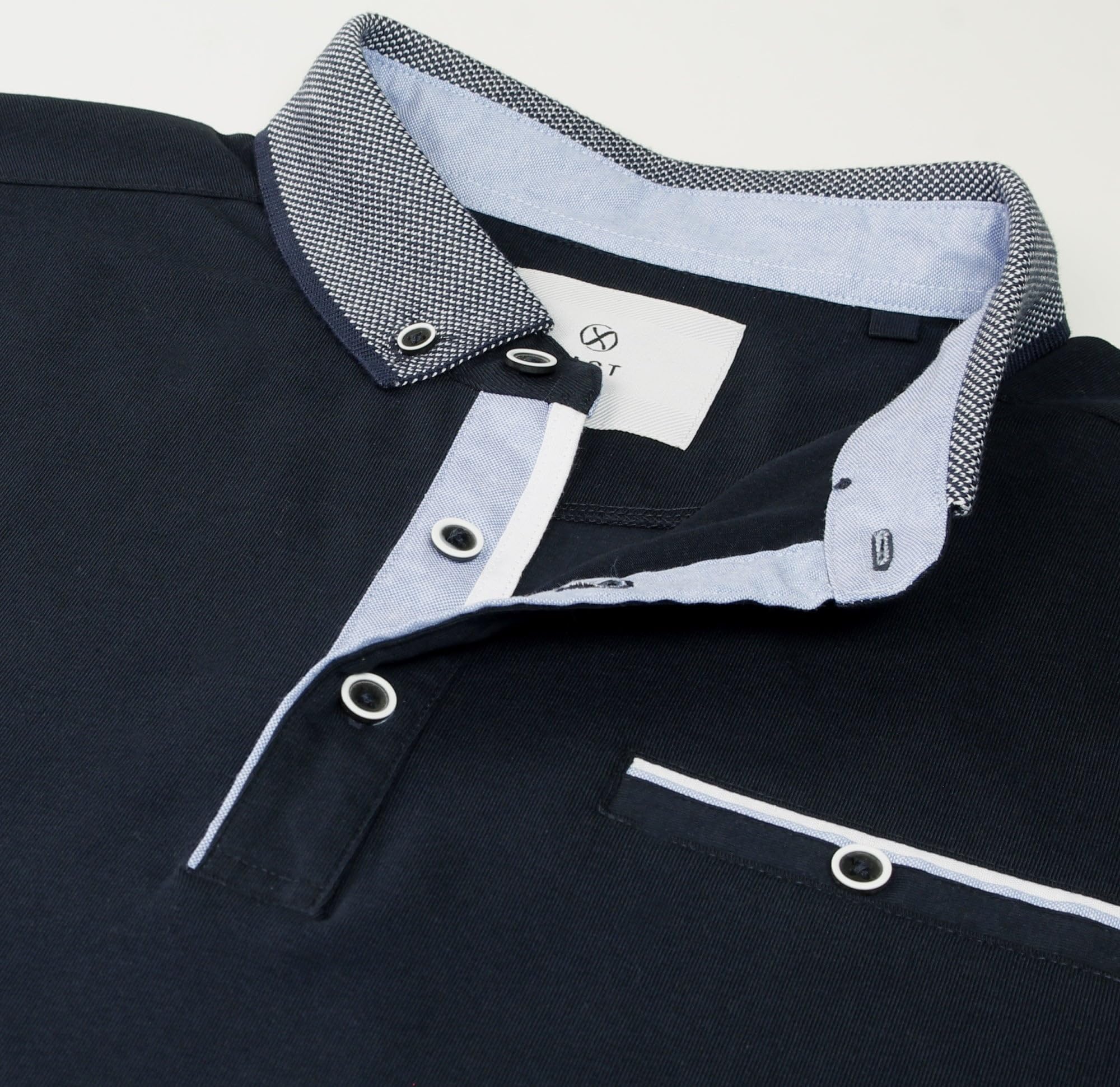 Xact Polo Uomo Manica Corta Cotone Stretch, Maglietta Jersey con Colletto Button Down, Taschino Finto, Regular Fit Smart Casual per Lavoro Golf Viaggio
