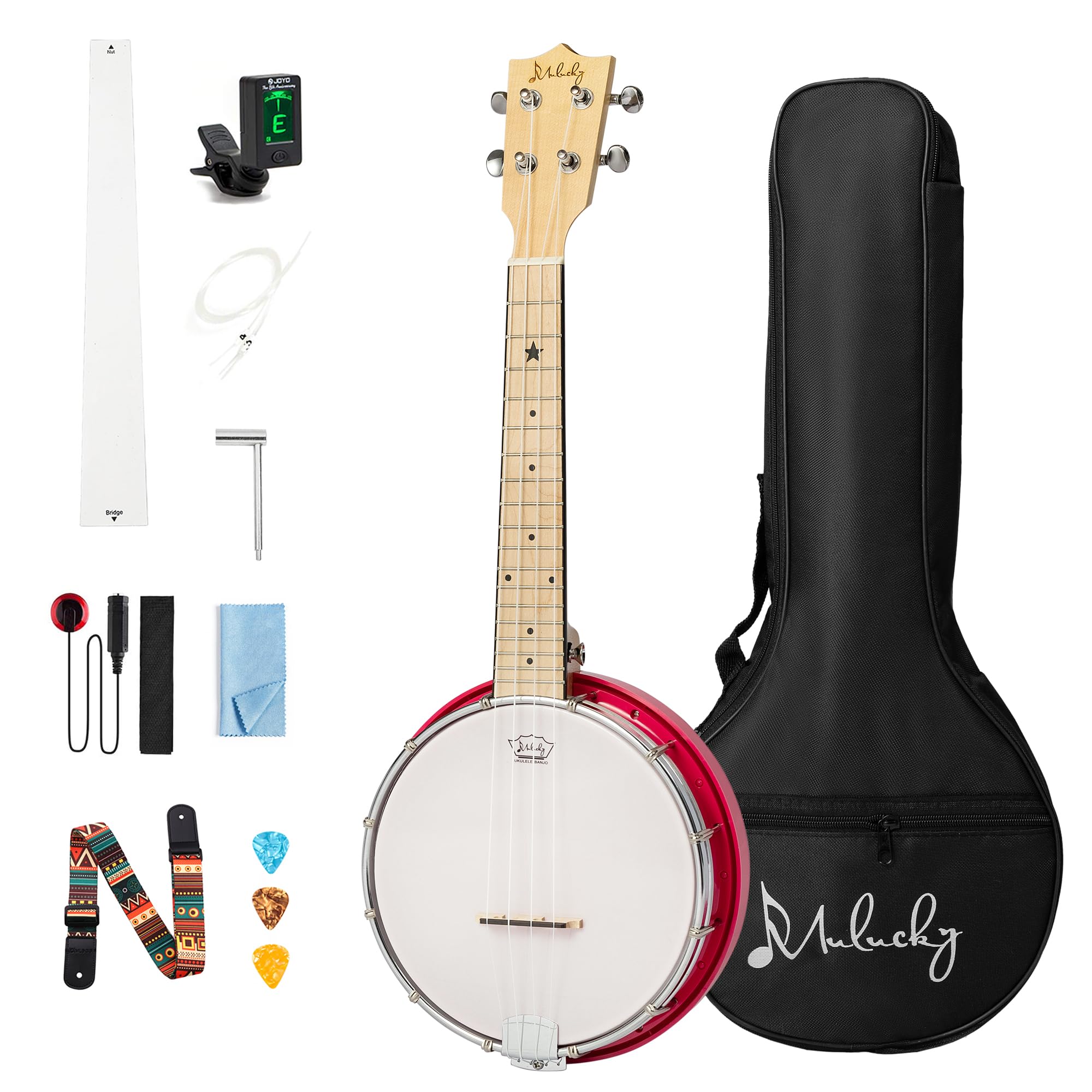 Mulucky Banjolele mit 4 Saiten, Banjo-Ukulele, Konzertgröße, 58,4 cm, Rosa