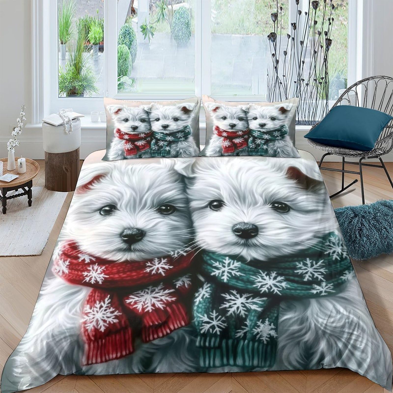 Ctjqhvkz Style-7 3D Printed Cute Puppy Scarf Fitted Sheet Microfiber Anti-Slip Bed Cover For Bedroom Guest Room Easy Care Decor Single（135X200cm）