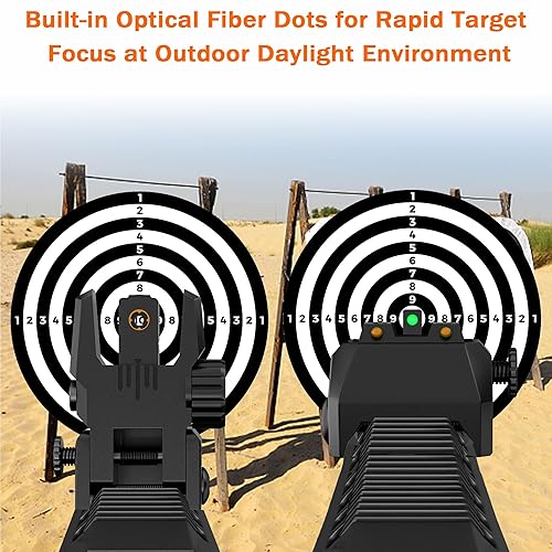 Miniatura 6 de TFFUAM Miras de fibra óptica abatibles en la parte delantera y trasera, de nailon, con puntos de fibra óptica roja y verde, juego de mira de