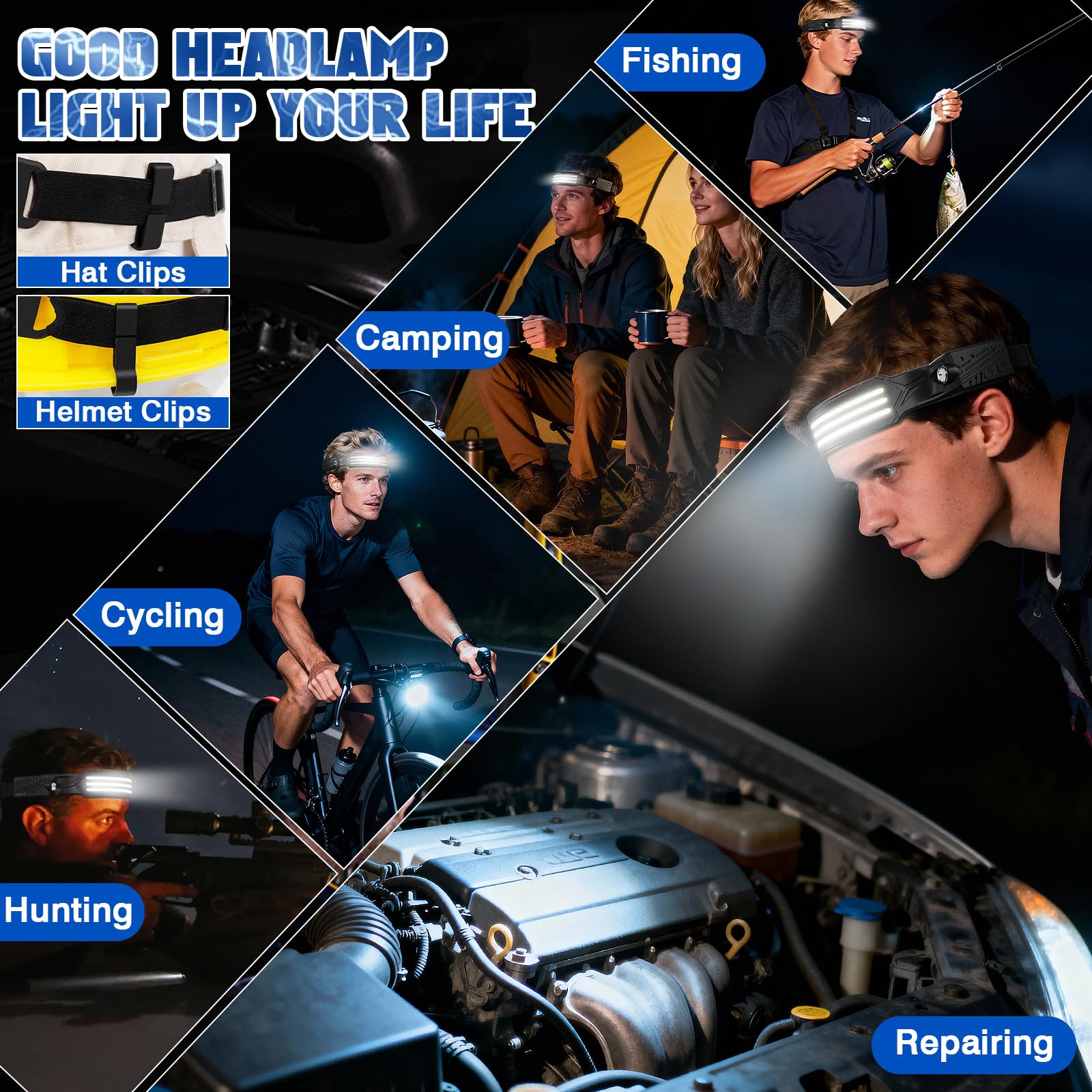 Stirnlampe Led Wiederaufladbar,2 Stück 3000 Lumens Superhell 3*LED Weiß Licht 230°Weitwinkel Sensor Kopflampe,IPX5 Wasserdicht 0.14lb Leichtgewichtig Stirnlampen für Camping,Joggen,Wandern,Angeln