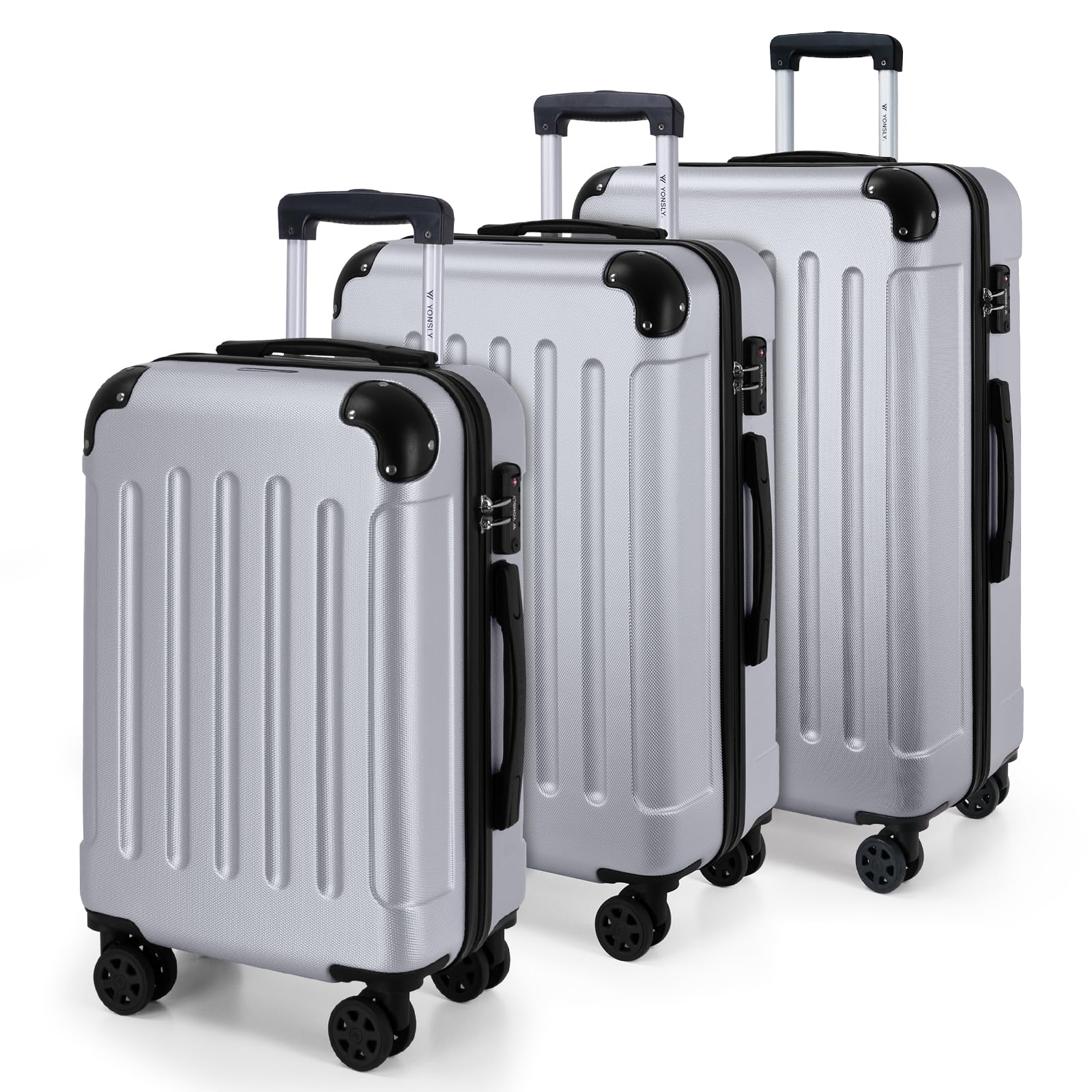 YONSLY Gepäck Reisekoffer, Trolley Rollkoffer Handgepäck, Hartschalenreisekoffer mit 360° Lenkrollen, Zahlenschloss, Mehrstufiger Teleskopgriff
