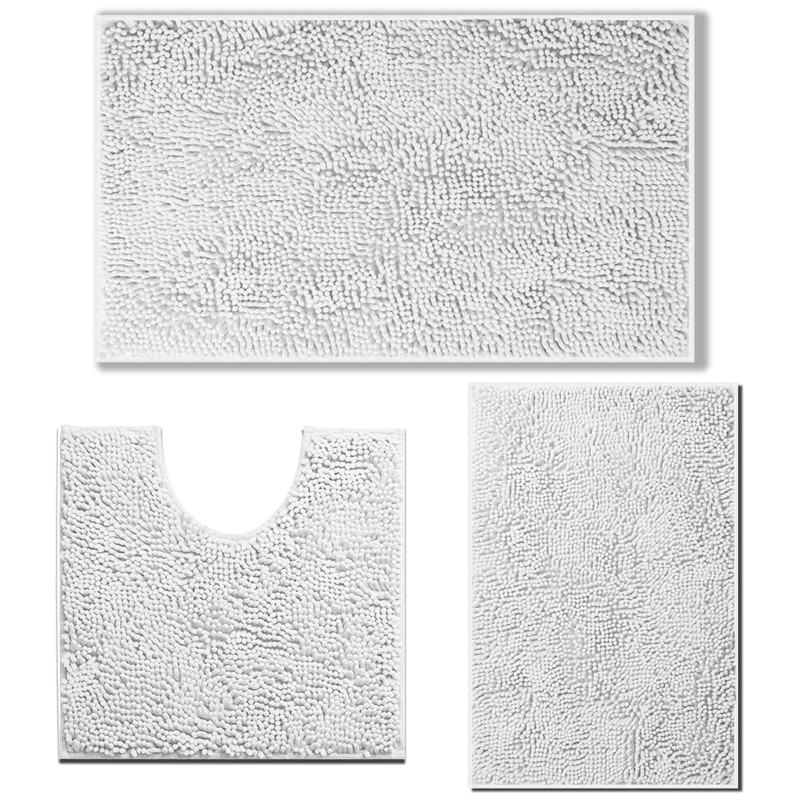 RUN HELIX Ultra Soft Chenille Bath Mat Non Slip, Bath Mat Set 3 Piece, Shaggy Bathroom Mats