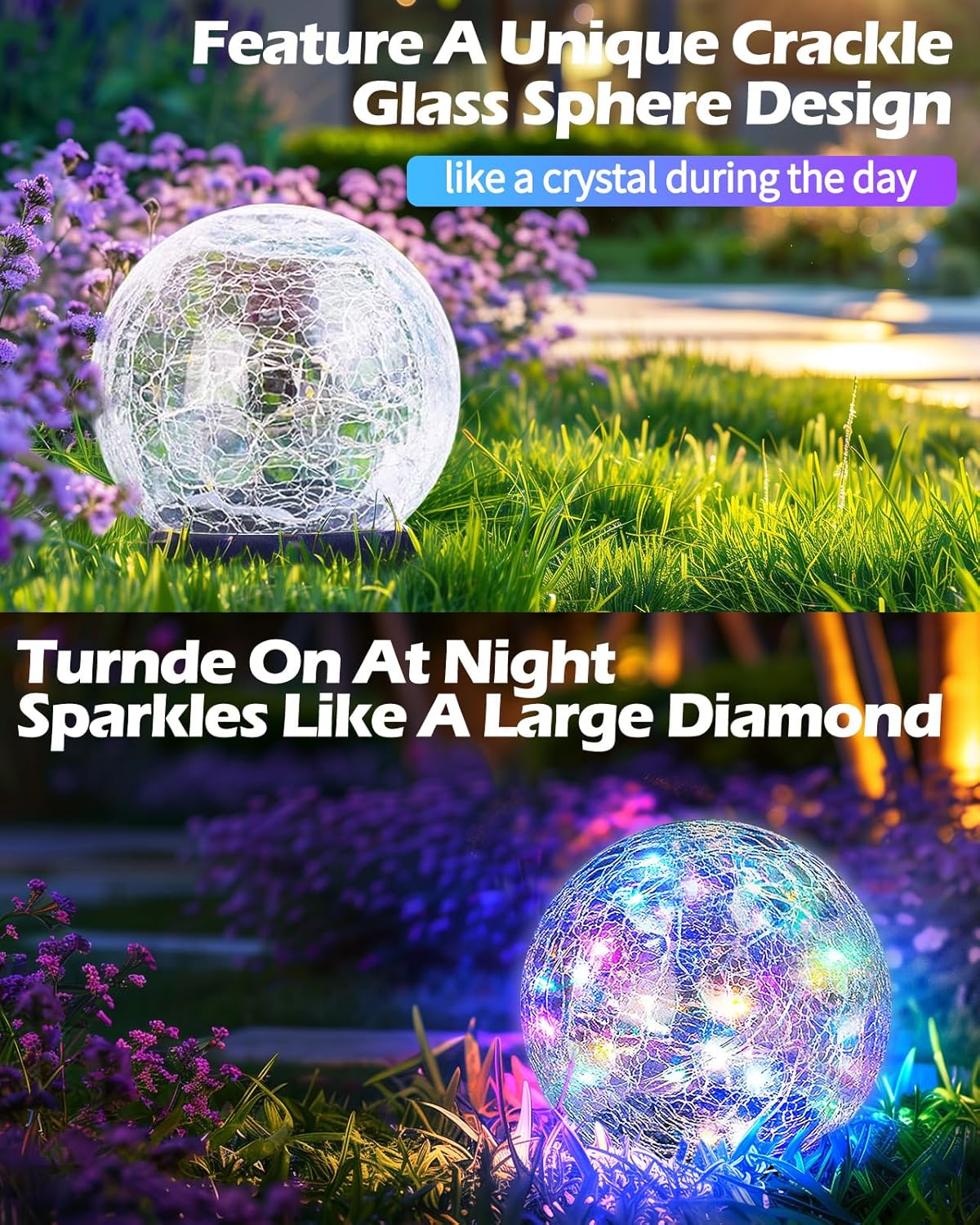 Solar Garden Ball Lights Outdoor - 6 Inch Mercury Glass Path Lights For Yard & Patio