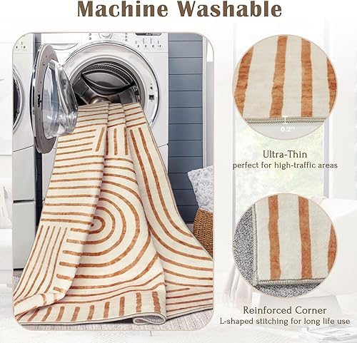 Miniatura 4 de 3 x 5 Alfombra de área lavable - Pequeña alfombra de entrada antideslizante naranja, alfombras de cocina abstractas de arco iris, alfombras modernas