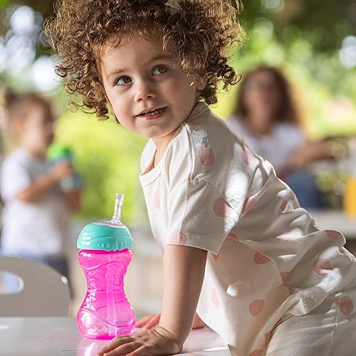 Vista 8 de Nuby Taza de 3 piezas antiderrames de fácil agarre con popote flexible, función Clik It Lock, niña, 10 onzas